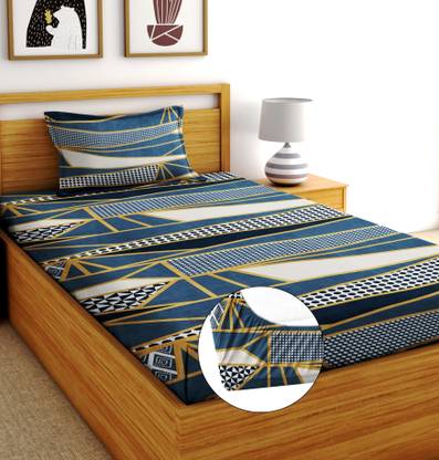 Moonroof 244 TC Cotton Single Printed Fitted (Elastic) Bedsheet