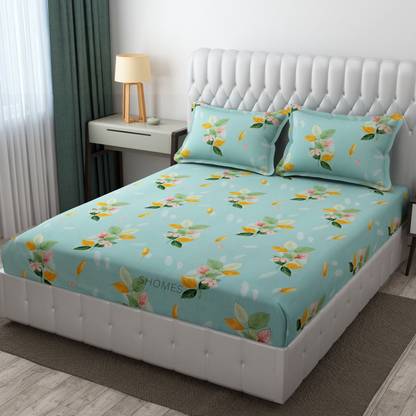 SHOMES 250 TC Cotton Double, King Floral Fitted (Elastic) Bedsheet