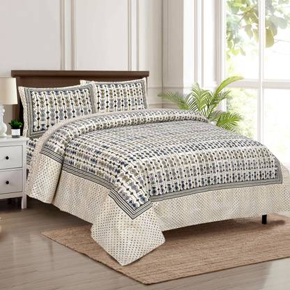 PINK CITY FAB CREATION 280 TC Cotton King Jaipuri Prints Flat Bedsheet