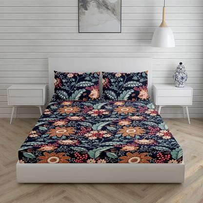 SKD ENTERPRISES 220 TC Cotton Double Floral Fitted (Elastic) Bedsheet