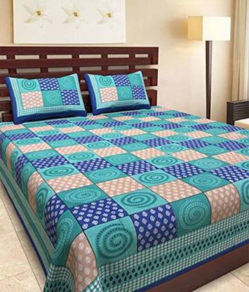 Rudra Cotton King Fitted & Flat 300 TC Printed Bedsheet
