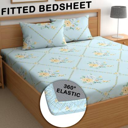 CG Homes 210 TC Microfiber King Printed Fitted (Elastic) Bedsheet