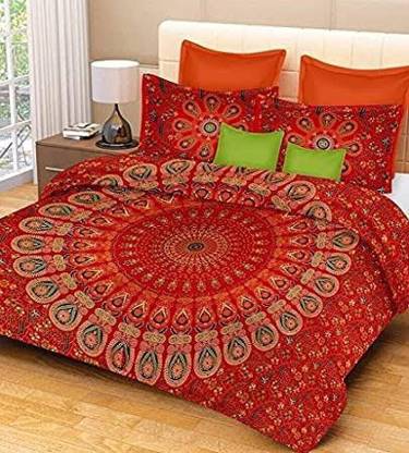 RAJDEVI JAIPUR PRINTS 351 TC Cotton Double, King Printed Flat Bedsheet
