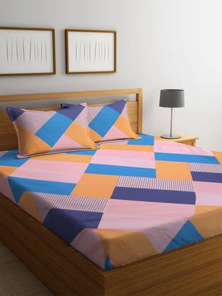 MAYAS COLLECTION Microfiber Double Flat 210 TC Checkered Bedsheet