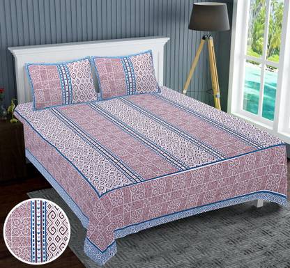 Sanganeri Cotton Double Flat 210 TC Checkered Bedsheet