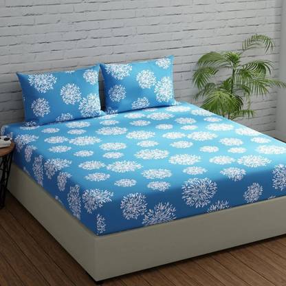 Decent Home Cotton Double Fitted (Elastic) 240 TC Floral Bedsheet