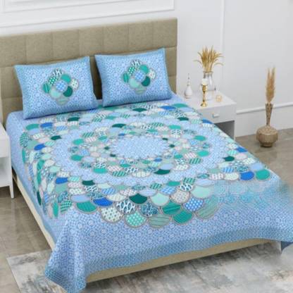 Sabita 340 TC Cotton Queen Jaipuri Prints Flat Bedsheet