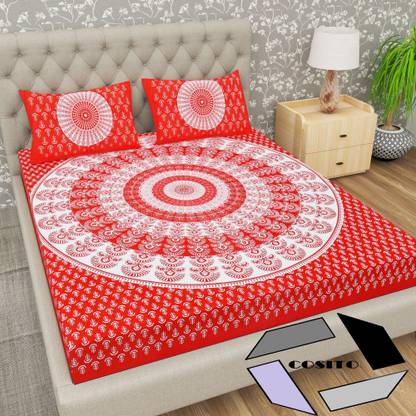 Cosito 144 TC Cotton Double Jaipuri Prints Flat Bedsheet