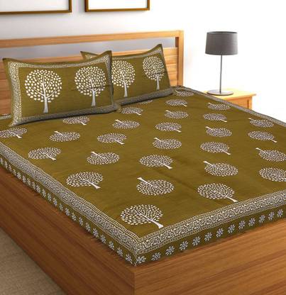 Hari Om Prints 140 TC Cotton Queen Printed Flat Bedsheet
