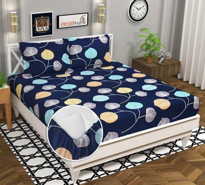VAS COLLECTIONS Cotton Double Fitted (Elastic) 180 TC Floral Bedsheet