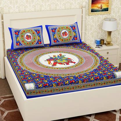 RIYA FABRICS 140 TC Cotton Double Printed Flat Bedsheet