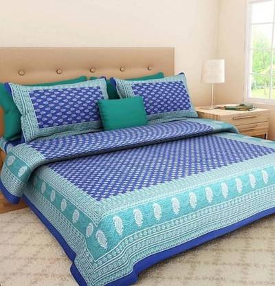 RAJDEVI JAIPUR PRINTS Cotton Double, Queen Flat 351 TC Printed Bedsheet