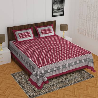 Pik Oops Cotton Double Flat 144 TC Jaipuri Prints Bedsheet