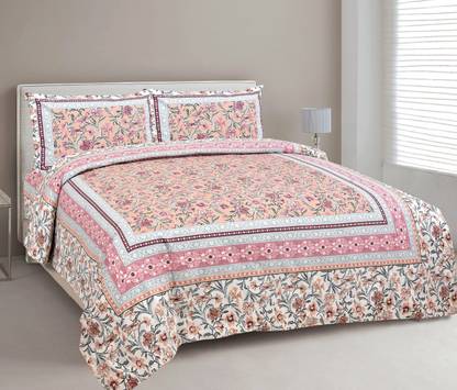CLOTHOLOGY 240 TC Cotton King Jaipuri Prints Flat Bedsheet