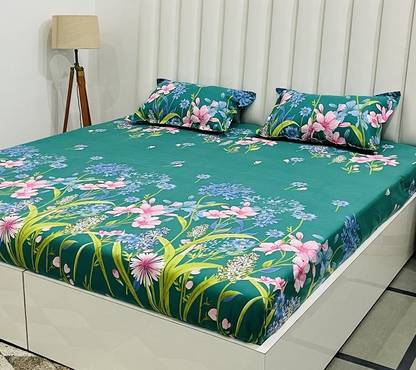 RD TREND Polycotton Double Fitted (Elastic) 180 TC Floral Bedsheet