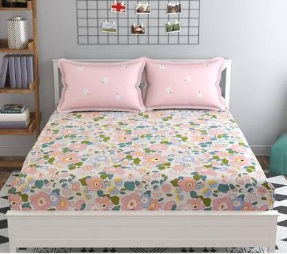 TINDLER KNOTS 300 TC Cotton Queen Printed Fitted (Elastic) Bedsheet