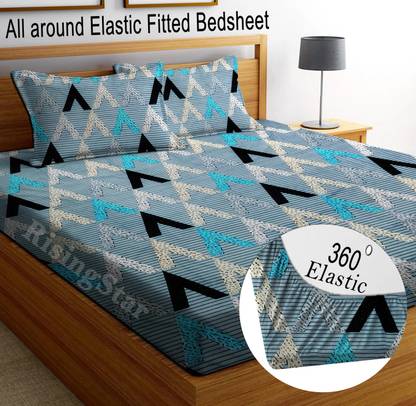 Flipkart SmartBuy 350 TC Microfiber King Printed Fitted (Elastic) Bedsheet