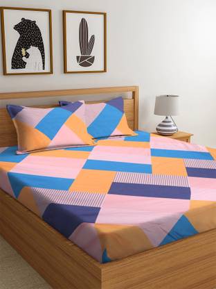 KURRY HOME FURNISHING Microfiber Double Fitted (Elastic) 250 TC Checkered Bedsheet