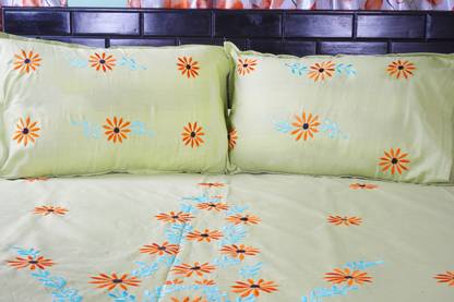 Tutli Putli Cotton King Flat 250 TC Embroidered Bedsheet