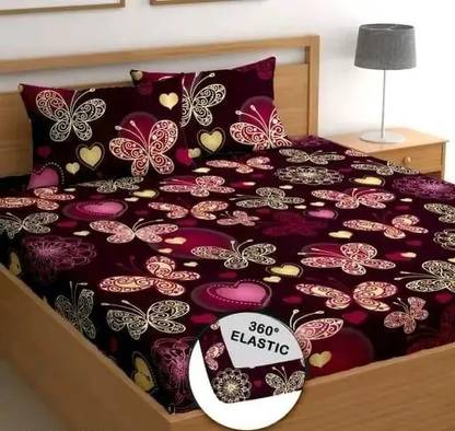 AMEYAA 320 TC Cotton King Printed Fitted (Elastic) Bedsheet
