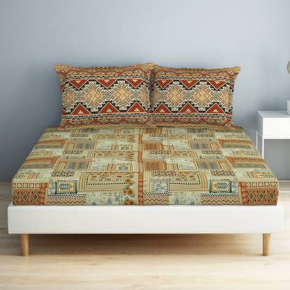 SPACES 132 TC Cotton Double Geometric Flat Bedsheet