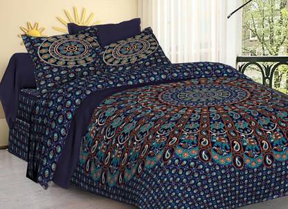 RAJDEVI JAIPUR PRINTS Cotton King Flat 351 TC Printed Bedsheet