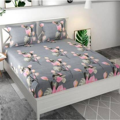 SF SHAKUMBHARI FAB Cotton Double Fitted (Elastic) 250 TC Floral Bedsheet