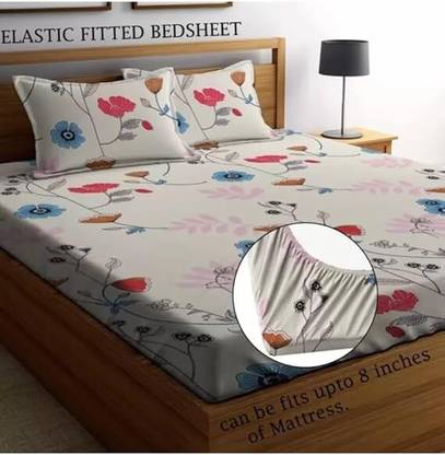 Rumps 220 TC Cotton King Printed Fitted (Elastic) Bedsheet