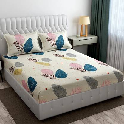 CB HOME Cotton King Fitted (Elastic) 300 TC Printed Bedsheet