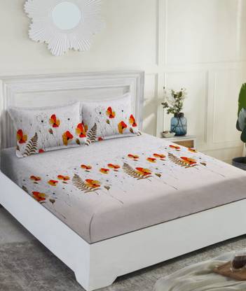 CARLTON LONDON 144 TC Cotton Double Floral Flat Bedsheet  (Pack of 1, Orange White) at Rs. 549