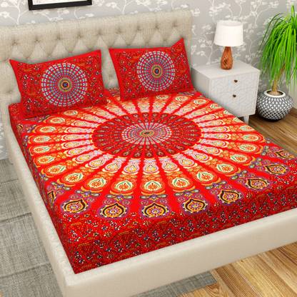 Cosito 144 TC Cotton Double Jaipuri Prints Flat Bedsheet