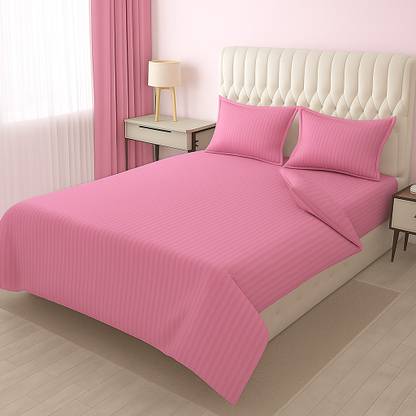 DECOR2ADMIRE 300 TC Cotton Double Striped Flat Bedsheet