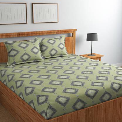 KRJD Cotton Double Flat 180 TC Geometric Bedsheet