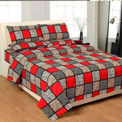 Hari Enterprises Cotton Double Flat 300 TC Checkered Bedsheet