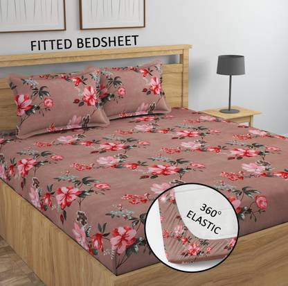 Swizier Cotton King, Double Fitted (Elastic) 250 TC Floral Bedsheet