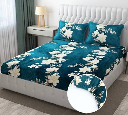 Rumps 320 TC Woolen King Abstract Fitted (Elastic) Bedsheet