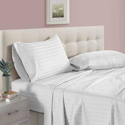 RestiQ 200 TC Cotton Single Striped Flat Bedsheet