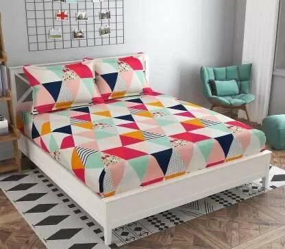 Home Berry Polycotton Double Flat 180 TC Abstract Bedsheet