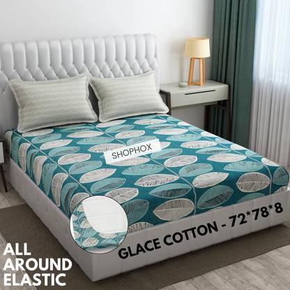 SHOPHOX Cotton Double, King Fitted (Elastic) 210 TC Printed Bedsheet