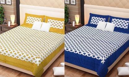 Jensid 144 TC Cotton Double Jaipuri Prints Flat Bedsheet