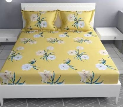 LOXICA Cotton Queen Fitted (Elastic) 600 TC Printed Bedsheet