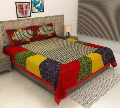 METRO LIVING 144 TC Cotton Double Jaipuri Prints Flat Bedsheet