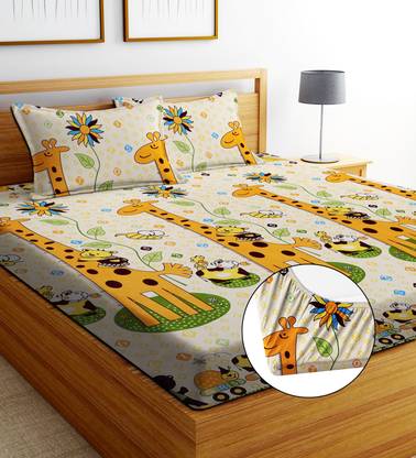 EXFAB Cotton, Microfiber King Fitted (Elastic) 244 TC Printed Bedsheet