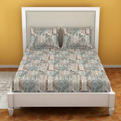 Welspun 120 TC Microfiber Double Geometric Flat Bedsheet