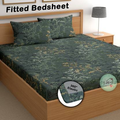 CG Homes 180 TC Cotton Double Printed Fitted (Elastic) Bedsheet