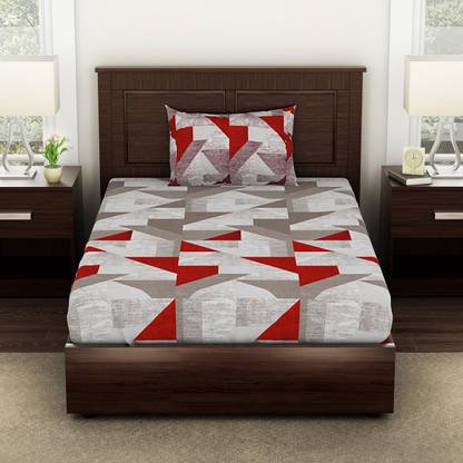 SPACES 144 TC Cotton Single Geometric Flat Bedsheet