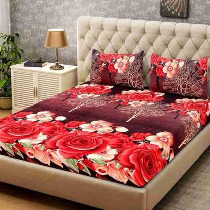Maraa 160 TC Cotton King Printed Fitted (Elastic) Bedsheet