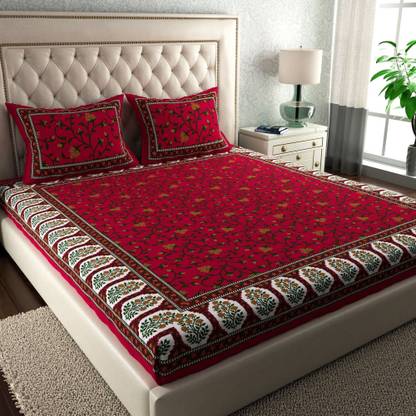 Leo Creation Cotton Double Flat 144 TC Jaipuri Prints Bedsheet