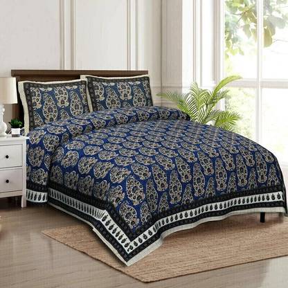 CLOTHOLOGY Cotton King Flat 240 TC Jaipuri Prints Bedsheet