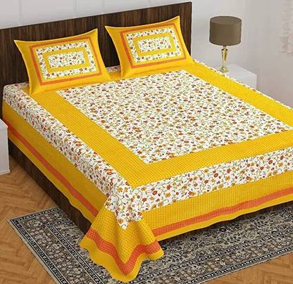METRO LIVING 144 TC Cotton Double Jaipuri Prints Flat Bedsheet